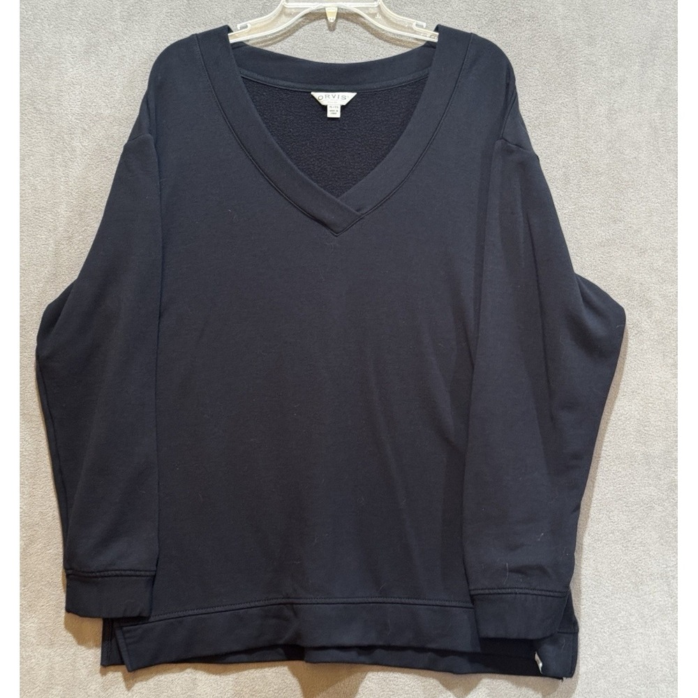 Orvis Classic Collection V-Neck Long Sleeve Navy Sweatshirt XL Modest Preppy